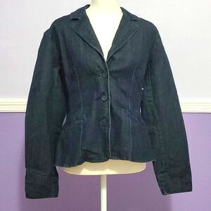 NY & Co. Dark Wash Fitted Denim Blazer Jacket Business Casual 14